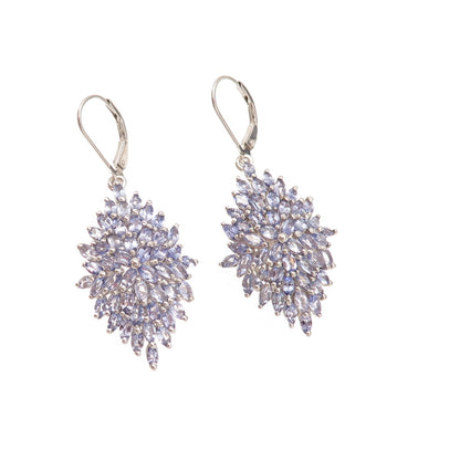 Chuck Clemency 925 Sterling Silver Real Marquise-Cut Tanzanite Dangle Earrings