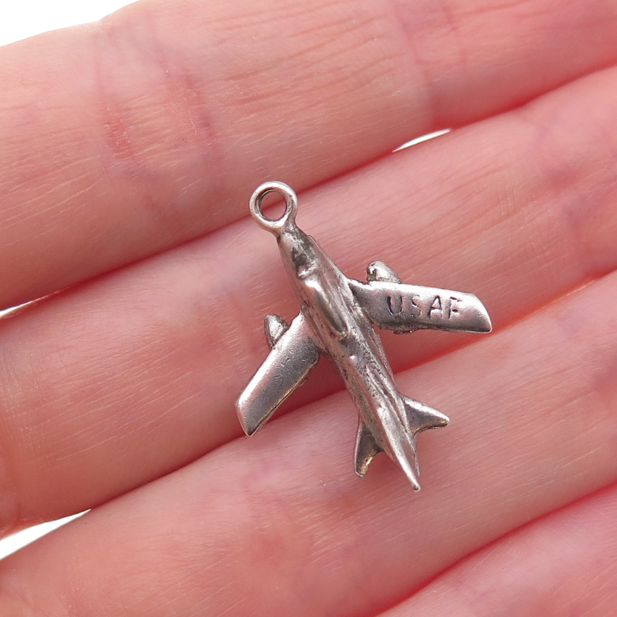 925 Sterling Silver Antique WWII US Air Force F-86 Sabre Fighter Jet 3D Pendant