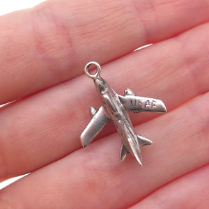 925 Sterling Silver Antique WWII US Air Force F-86 Sabre Fighter Jet 3D Pendant