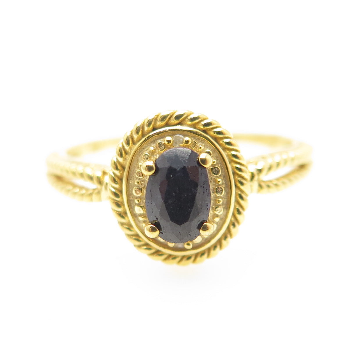 925 Sterling Silver Gold Plated Real Diamond Accent & Sapphire Gem Ring Size 8