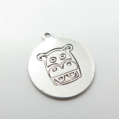 925 Sterling Silver USA Two In Town Hippopotamus Charm Pendant