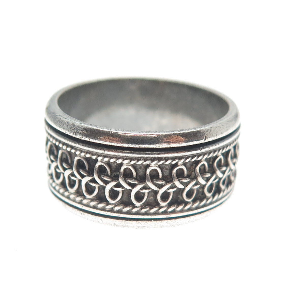 925 Sterling Silver Vintage Modernist Braided Oxidized Band Ring Size 6.75
