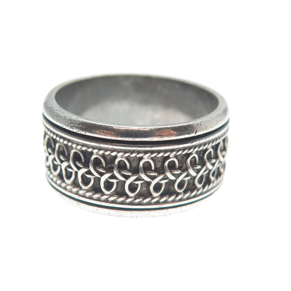925 Sterling Silver Vintage Modernist Braided Oxidized Band Ring Size 6.75