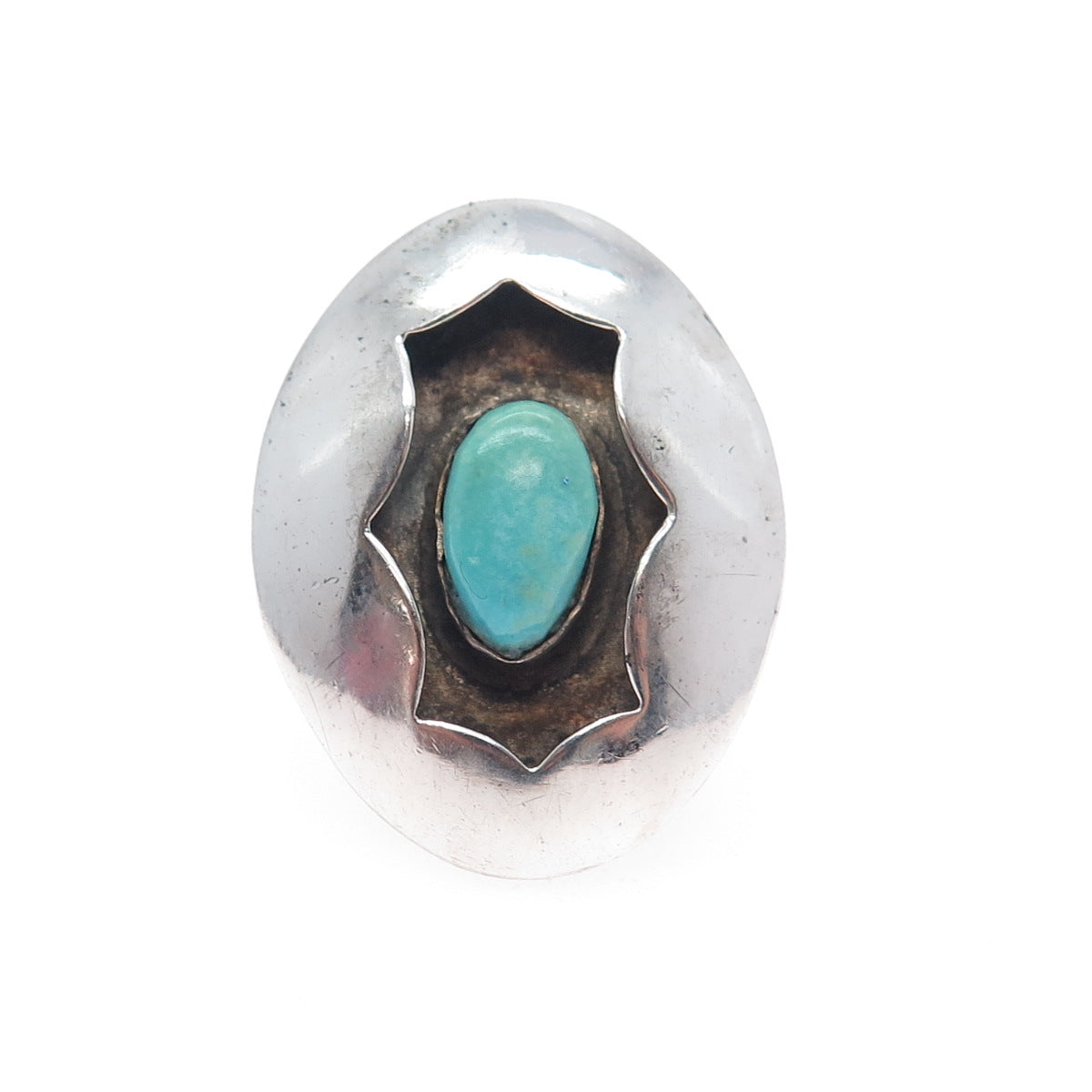 Old Pawn Sterling Silver Vintage Southwestern Turquoise Shadow Box Ring Size 6