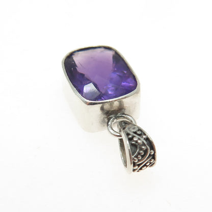 925 Sterling Silver Vintage Real Amethyst Gemstone Minimalist Pendant