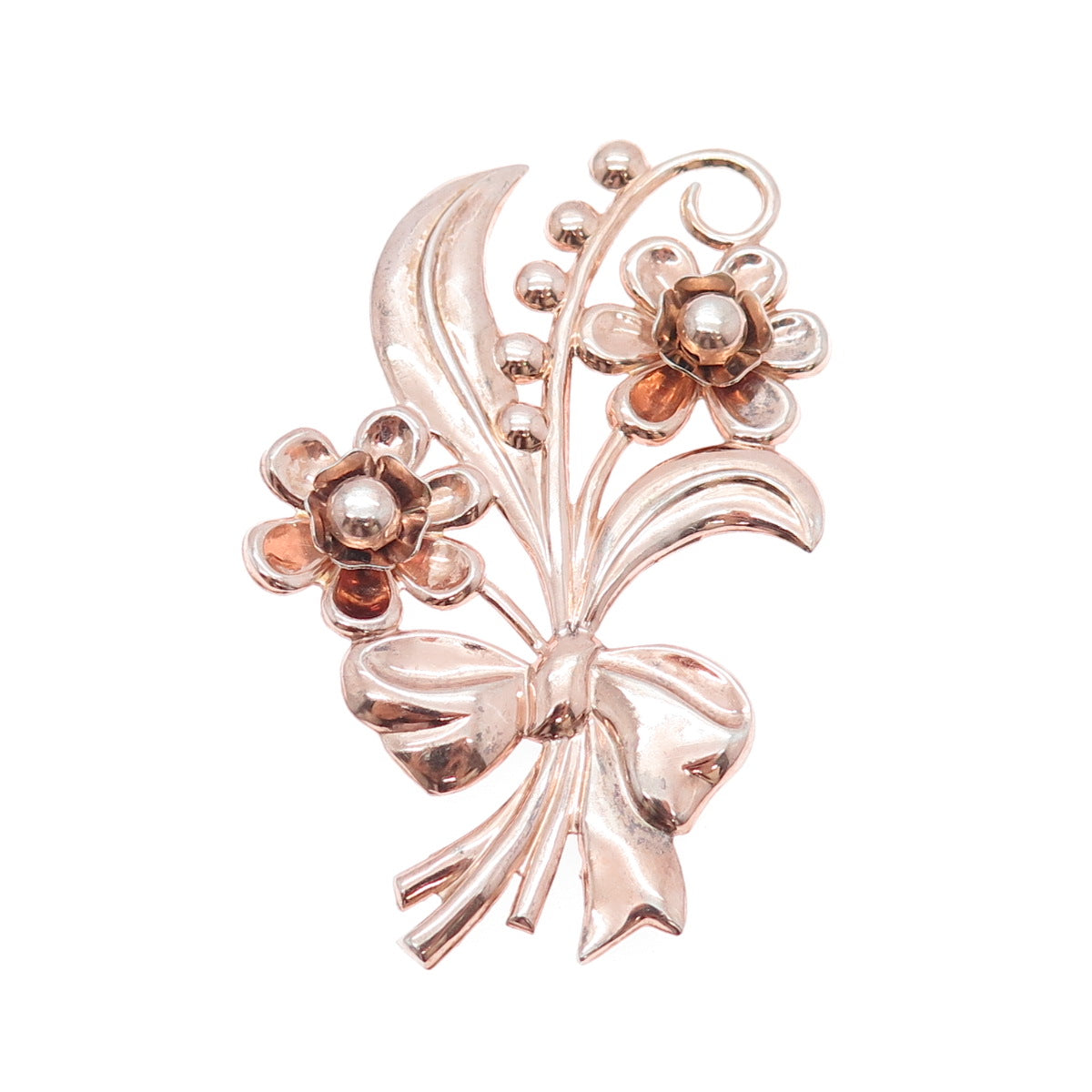 925 Sterling Silver Rose Gold Plated Vintage Flower Bouquet Pin Brooch