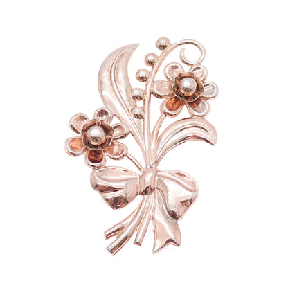 925 Sterling Silver Rose Gold Plated Vintage Flower Bouquet Pin Brooch