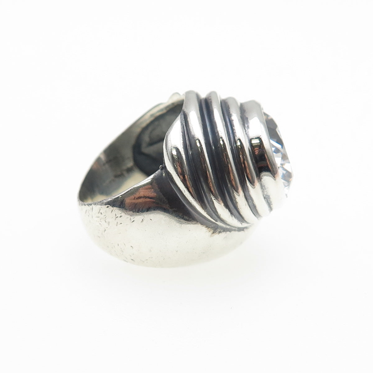 925 Sterling Silver Vintage Oval-Cut C Z Modernist Oxidized Ring Size 6