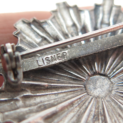 LISNER Silver-Tone Vintage 1950s Poland Double Headed Eagle Oxidized Pin Brooch