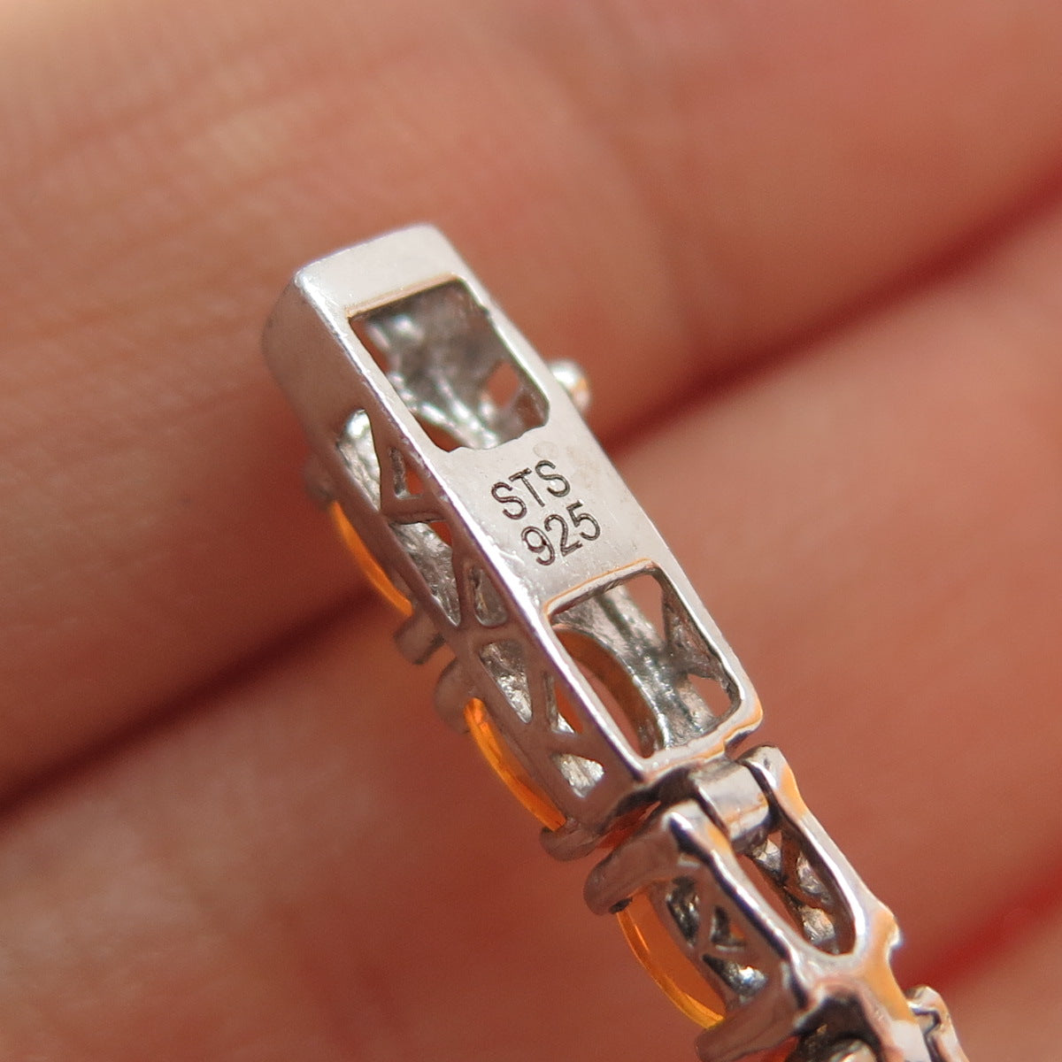 CHUCK CLEMENCY 925 Sterling Silver Real Fire Opal Tennis Link Bracelet 8"