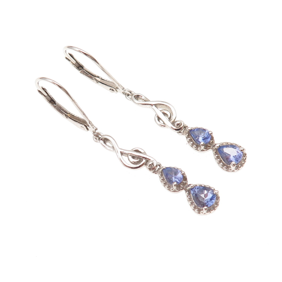 Chuck Clemency 925 Sterling Silver Real Tanzanite Treble Clef Dangle Earrings