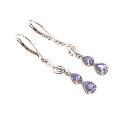 Chuck Clemency 925 Sterling Silver Real Tanzanite Treble Clef Dangle Earrings