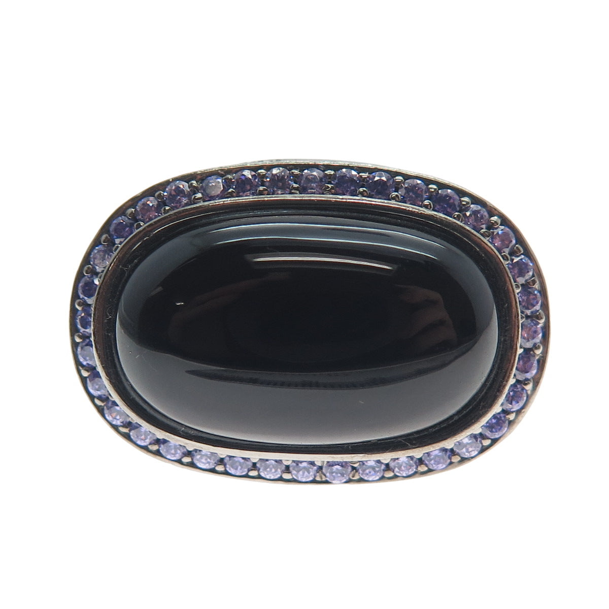 ARZY Sterling Silver Black Rhodium Vintage Real Black Onyx & C Z Ring Size 7.75