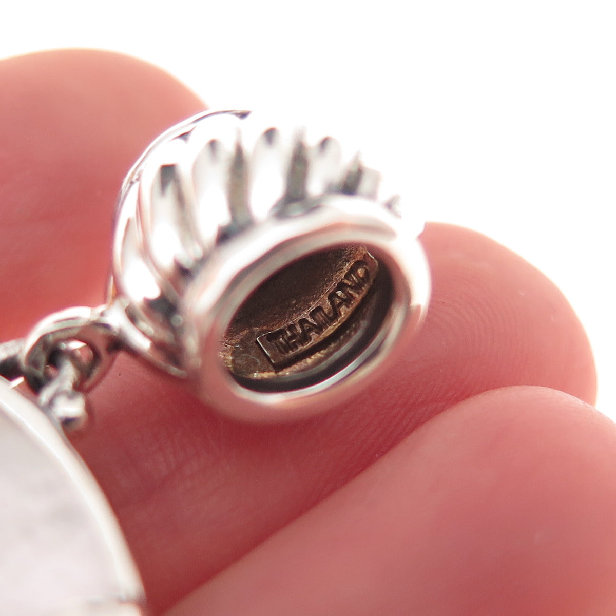 925 Sterling Silver Vintage Real MOP Modernist Oxidized Slide Pendant