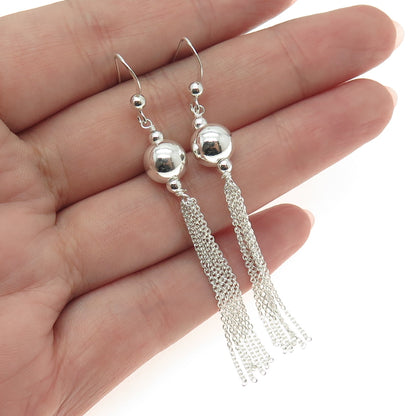 925 Sterling Silver Ball & Chain Tassel Dangle Earrings