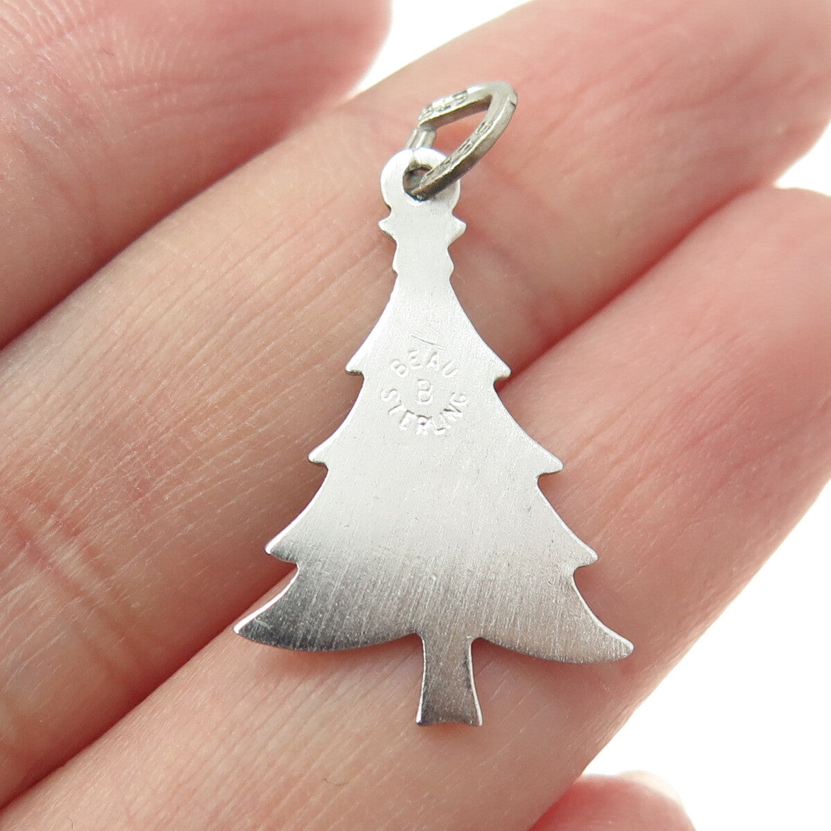 BEAU 925 Sterling Silver Antique Art Deco Enamel Christmas Tree Charm Pendant