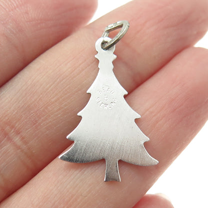 BEAU 925 Sterling Silver Antique Art Deco Enamel Christmas Tree Charm Pendant