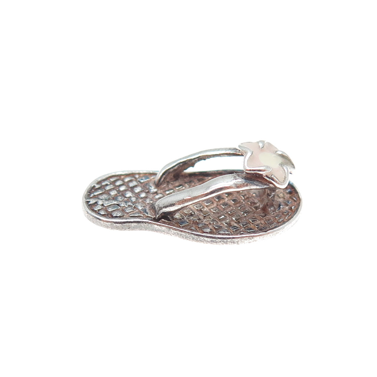 925 Sterling Silver Vintage Enamel Flower Flip Flop Minimalist 3D Slide Pendant