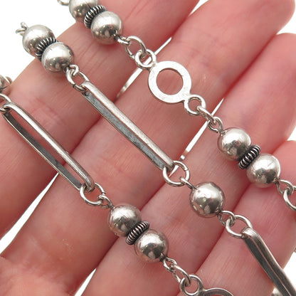 925 Sterling Silver Antique Art Deco Cannetille Beaded Bar Chain Necklace 24"