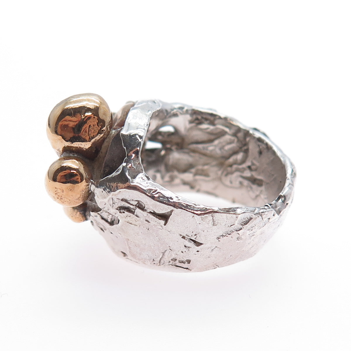 925 Sterling Silver 2-Tone Antique Art Deco Brutalist Ring Size 6