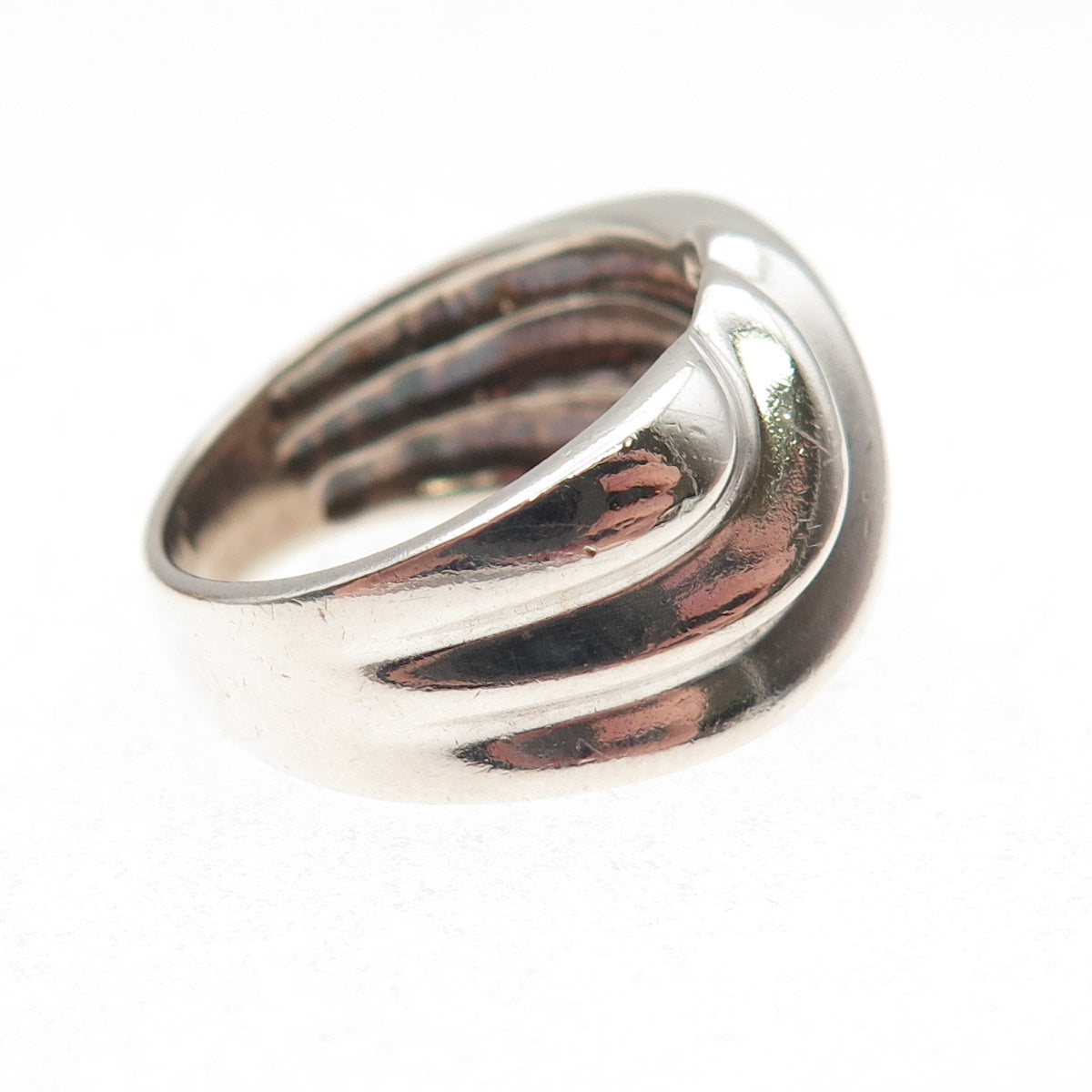 Chapal Zenray 925 Sterling Silver Vintage Modernist Ribbed Ring Size 7.25