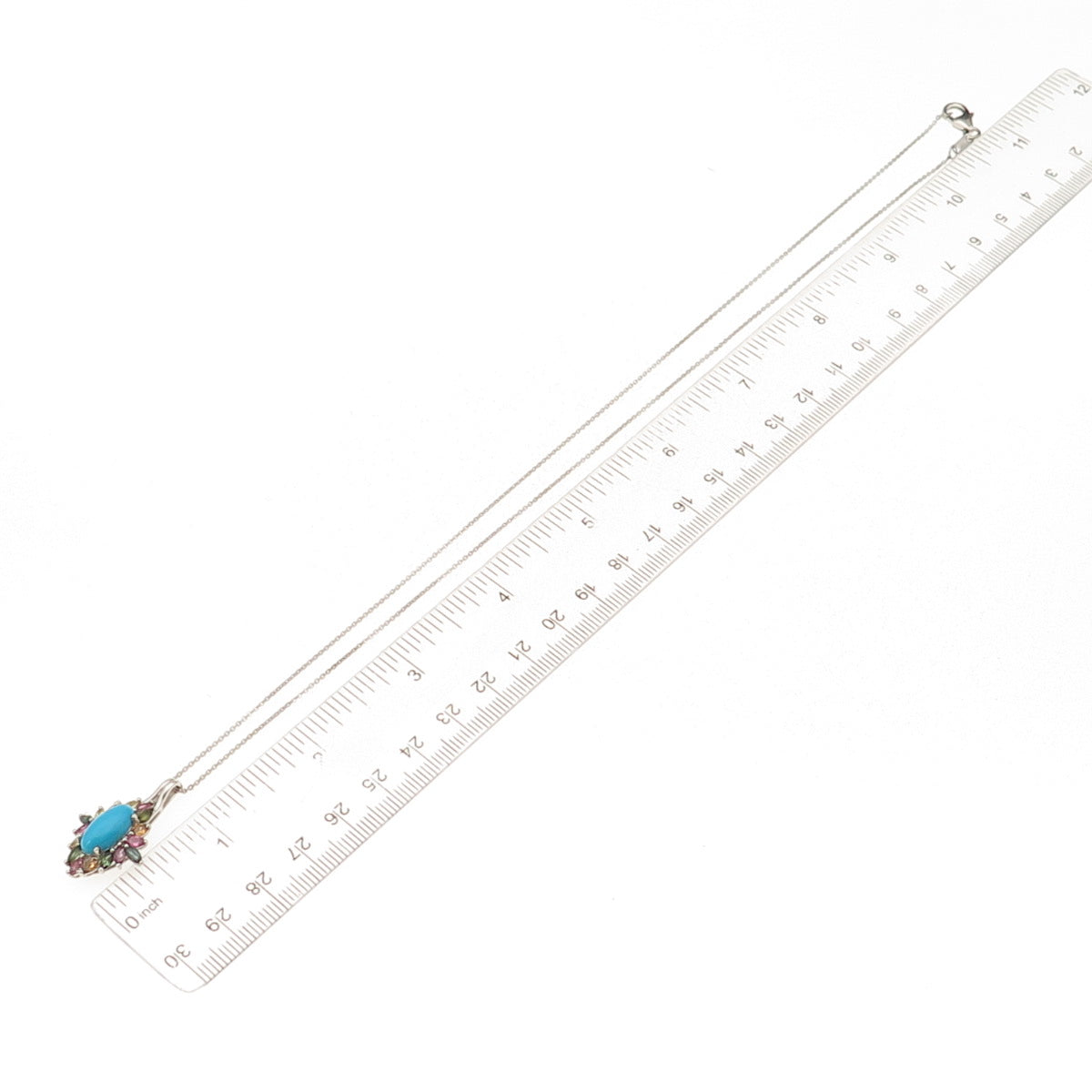 D'Joy 925 Sterling Silver Real Turquoise & Multi-Tourmaline Chain Necklace 20"