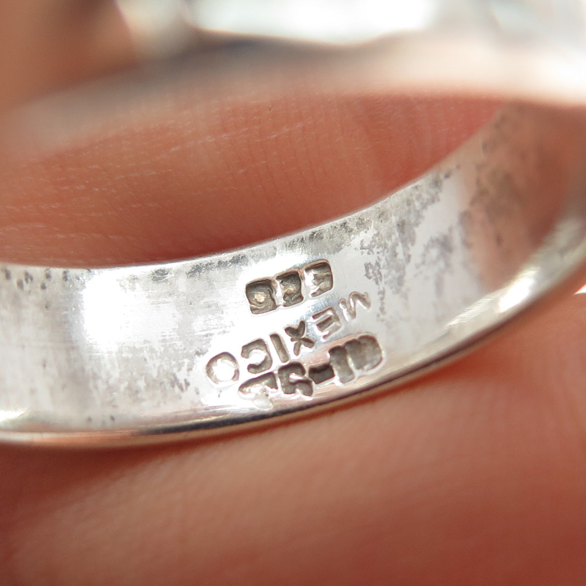 925 Sterling Silver Vintage Mexico Modernist Oxidized Band Ring Size 13.5