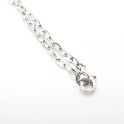 925 Sterling Silver Vintage Turquoise Gem Double Circle Cable Chain Necklace 18"