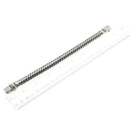 925 Sterling Silver Vintage Modernist Wicker Oxidized Link Bracelet 8.25"