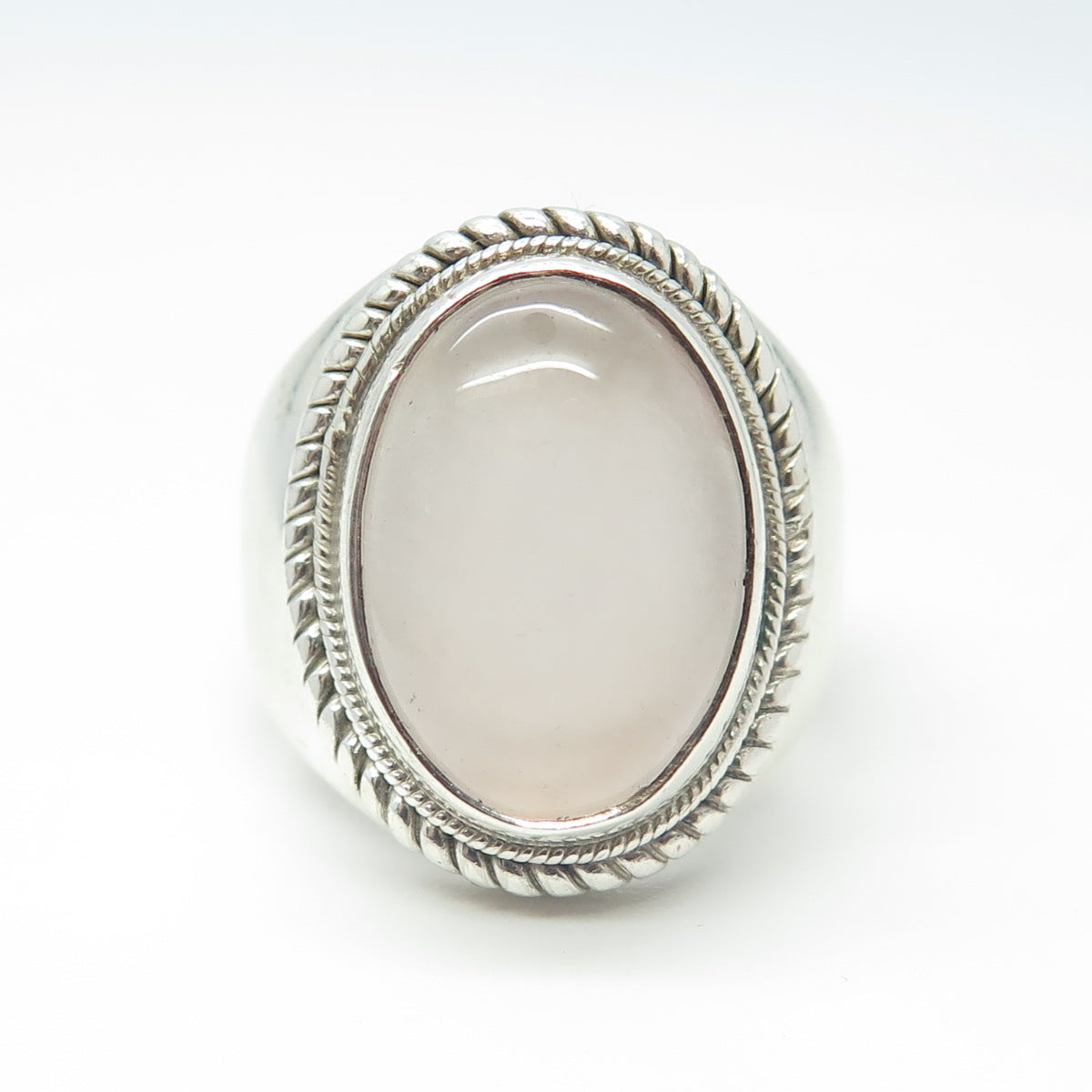 925 Sterling Silver Nepal Real Rose Quartz Gemstone Ring Size 9