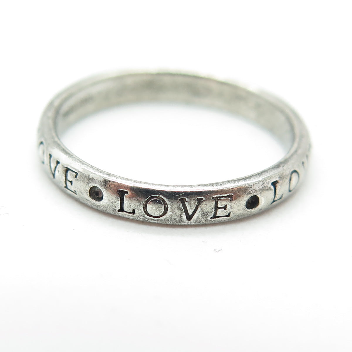 925 Sterling Silver Vintage "Love" All Around Oxidized Band Ring Size 7