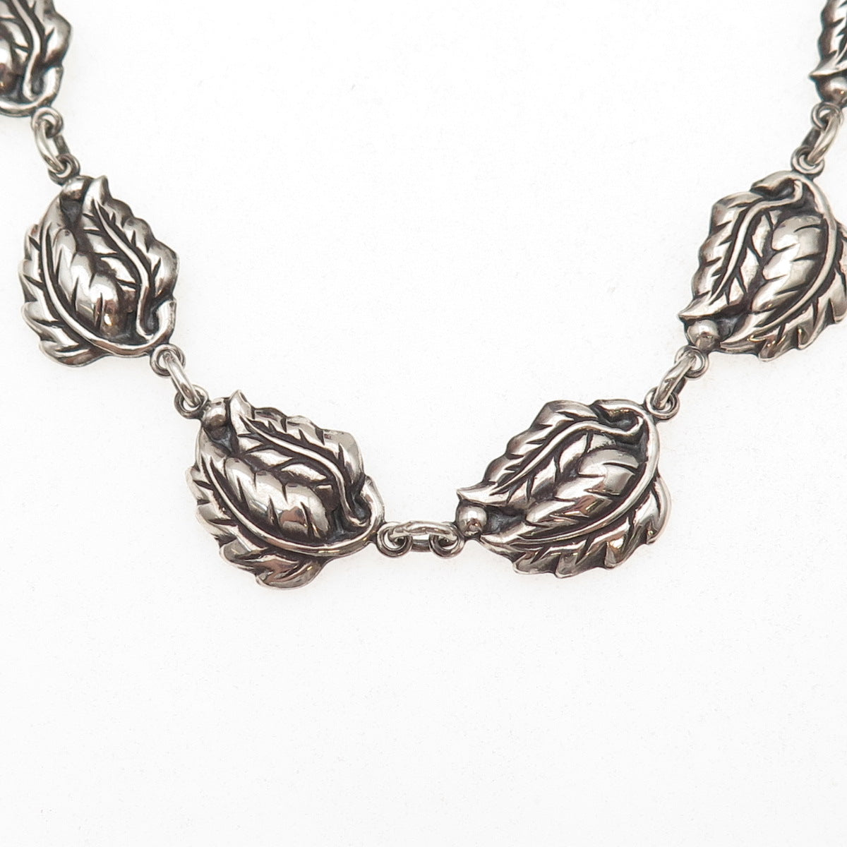 Danecraft 925 Sterling Silver Antique Art Deco Floral Leaf Chain Necklace 16"