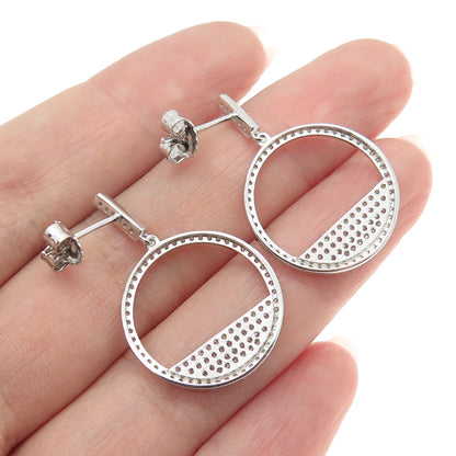 925 Sterling Silver Round-Cut C Z Circle Dangle Earrings