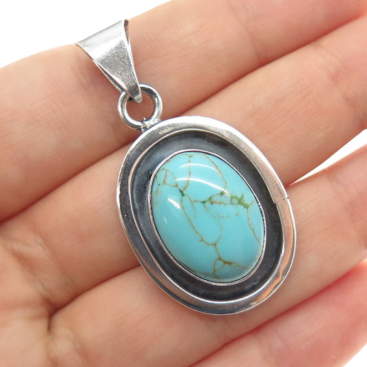 925 Sterling Silver Vintage Mexico Real Tyrone Turquoise Charm Pendant
