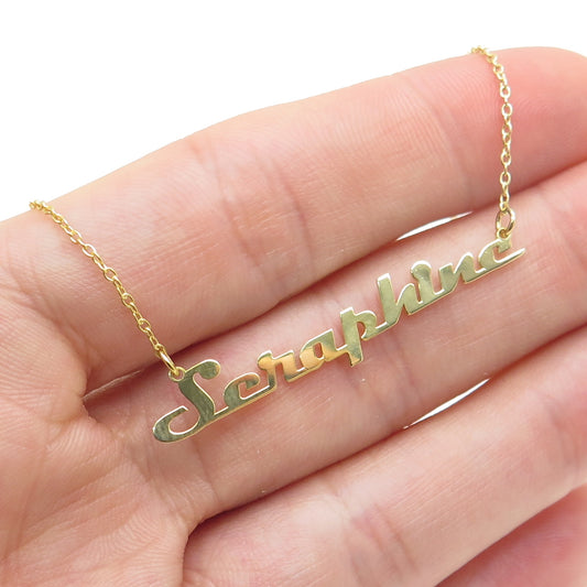 925 Sterling Silver Gold Plated "Seraphine" Personalized Nameplate Necklace 18"