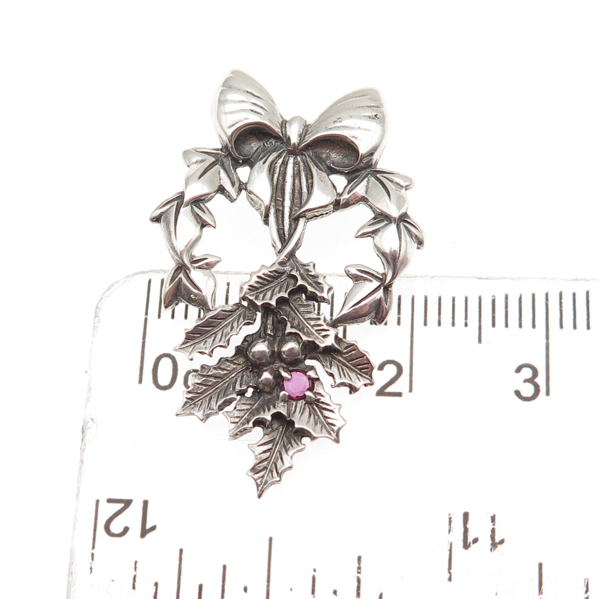 Franklin Mint 925 Sterling Silver Vintage 1982 Real Ruby True Love Slide Pendant