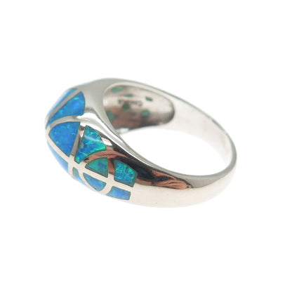 FD FELICIA DESIGN 925 Sterling Silver Vintage Real Opal Dome Ring Size 9.25