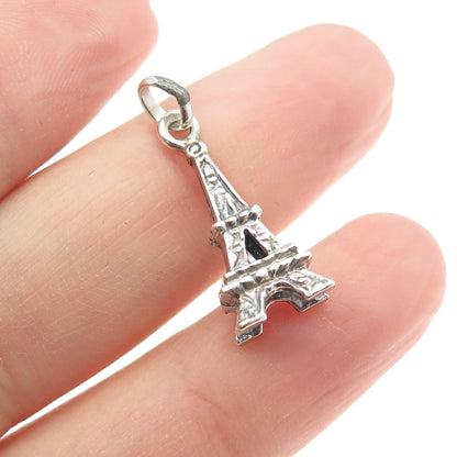 835 Silver Vintage Eiffel Tower Minimalist 3D Charm Pendant