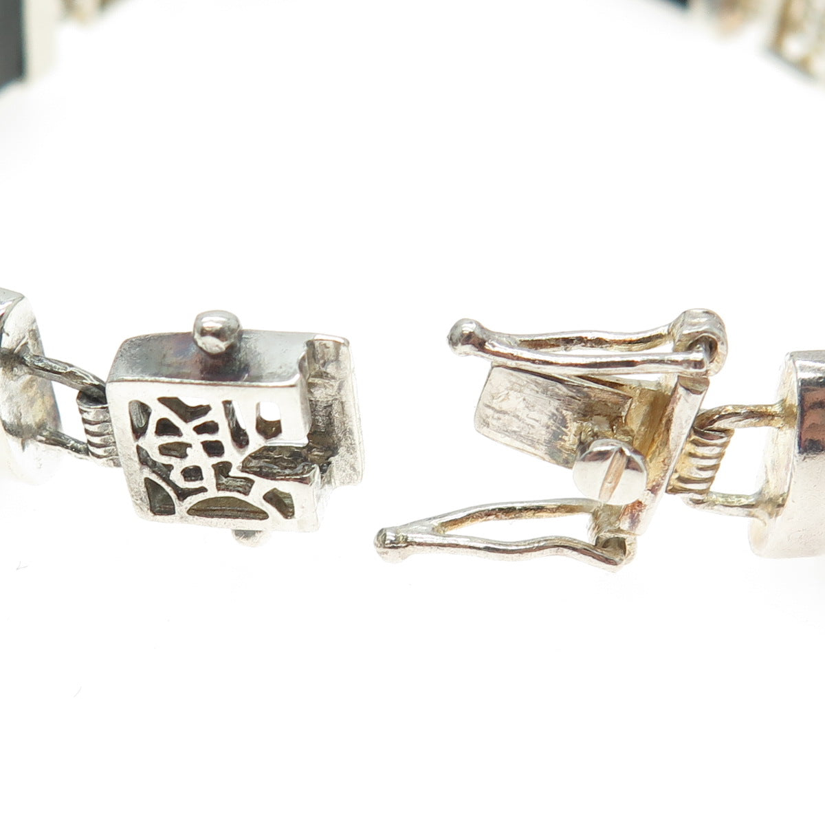 925 Sterling Silver Vintage Real Black Onyx Chinese Character Panel Bracelet 8"