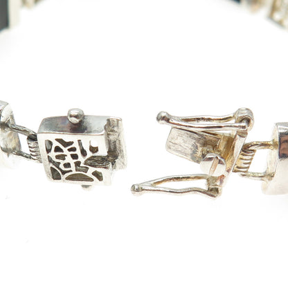 925 Sterling Silver Vintage Real Black Onyx Chinese Character Panel Bracelet 8"