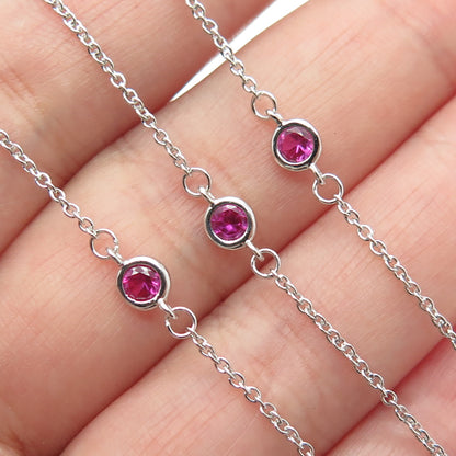 925 Sterling Silver Lab-Created Pink Sapphire By The Yard Chain Necklace 24"