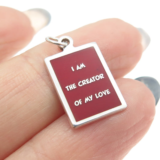 925 Sterling Silver Red Enamel "I'm The Creator Of My Love" Minimalist Pendant