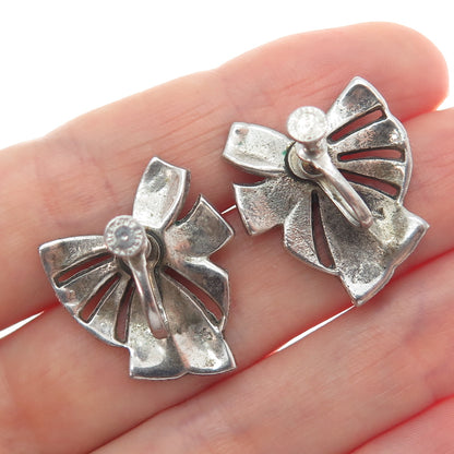 925 Sterling Silver Antique Art Deco Real Marcasite Bow Screw Back Earrings