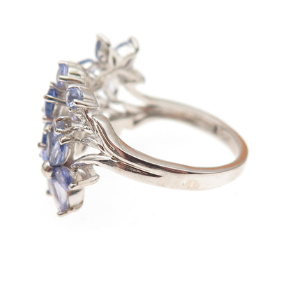 Chuck Clemency 925 Sterling Silver Real Tanzanite Floral Ring Size 8.25