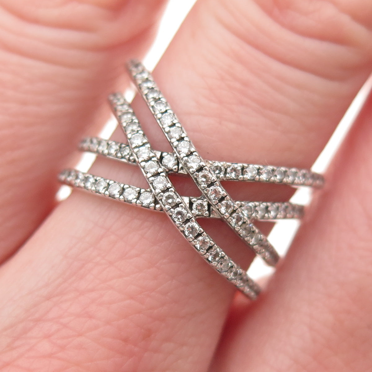 PANDORA 925 Sterling Silver Round-Cut C Z Cosmic Lines Ring Size 6.5