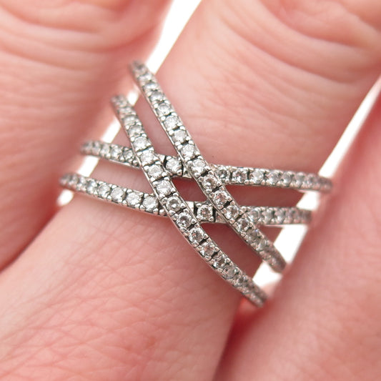 PANDORA 925 Sterling Silver Round-Cut C Z Cosmic Lines Ring Size 6.5