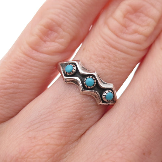 Old Pawn 925 Sterling Silver Vintage Turquoise Snake Eye Tribal Ring Size 5.5