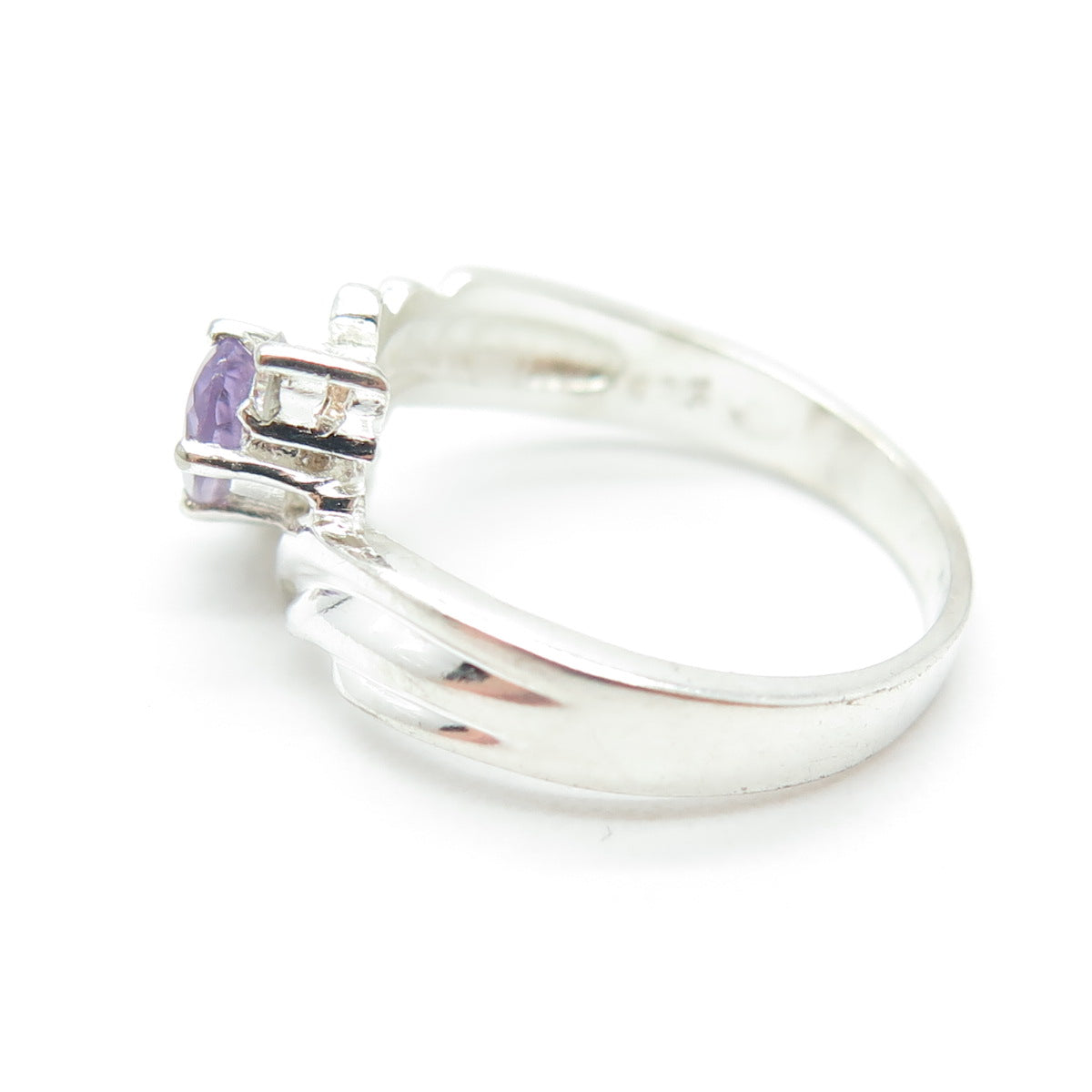 925 Sterling Silver Vintage Real Amethyst Gemstone & C Z Ring Size 5.25