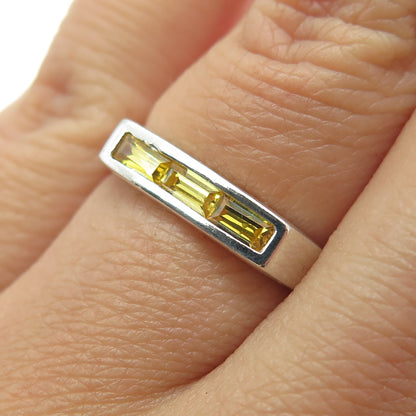 925 Sterling Silver Vintage Baguette-Cut Canary C Z Ring Size 7