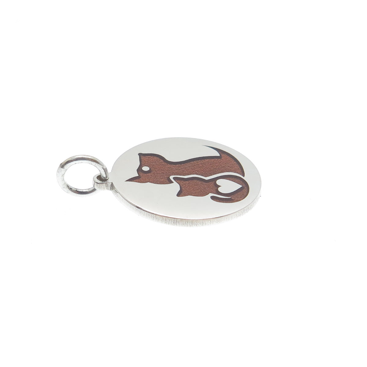 925 Sterling Silver Brown Enamel Cat & Dog Friendship Minimalist Charm Pendant